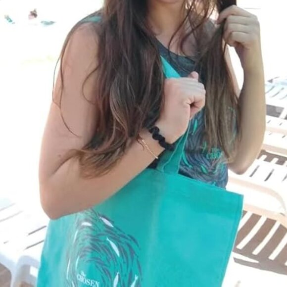 NWT The Chosen Cotton Tote Beach Grocery Book Travel Shoulder Bag Teal Gray MINT - Picture 2 of 10